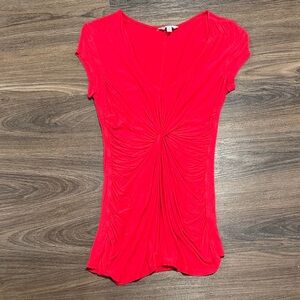 Candie's Red Short Sleeve Knot Ruched Top